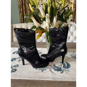 Bandolino Black Leather Heeled Ankle Boots‎ Size 7M Dressy Party Career